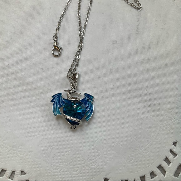 Cobalt Blue Dragon Pendant Necklace 20” Chain NEW - Picture 2 of 12